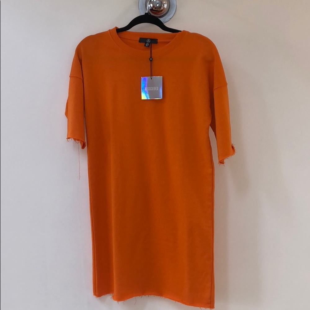 Missguided Orange Short Sleeves Sweater Dress